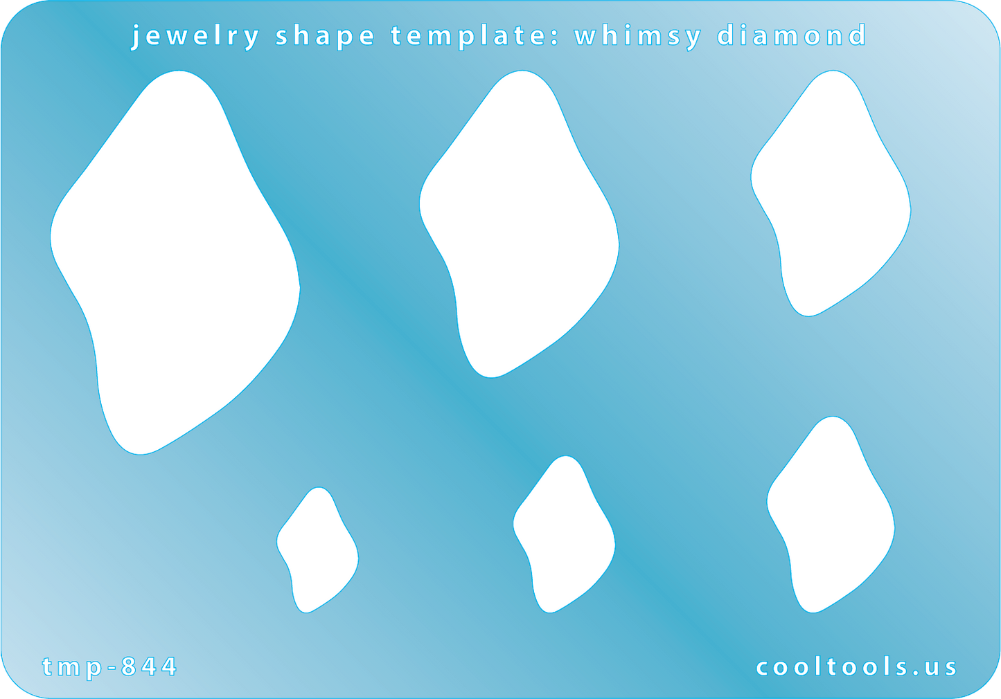 Blue plastic Jewelry Shape Template - Whimsy Diamond Includes 6 graduated sizes. Sizes are from 15.5mm to 49mm.  Our special surface makes it easy to find these templates on your workbench, but allows clarity for positioning.