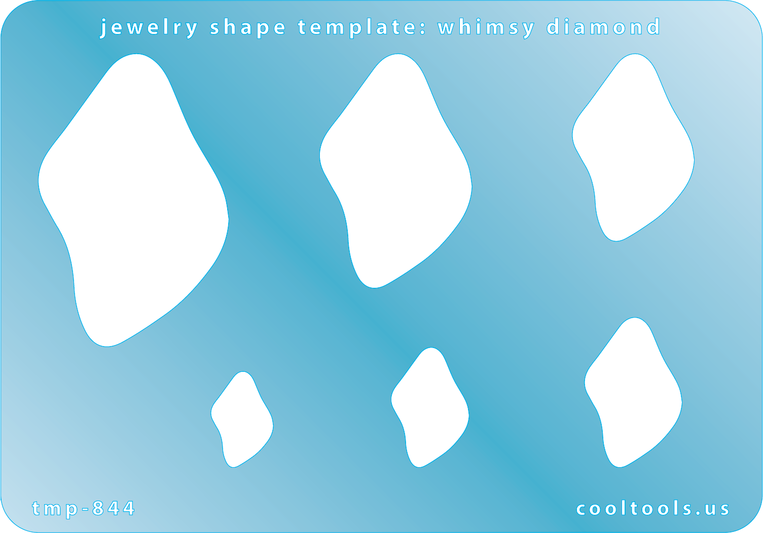 Blue plastic Jewelry Shape Template - Whimsy Diamond Includes 6 graduated sizes. Sizes are from 15.5mm to 49mm.  Our special surface makes it easy to find these templates on your workbench, but allows clarity for positioning.