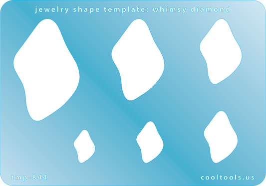 Blue plastic Jewelry Shape Template - Whimsy Diamond Includes 6 graduated sizes. Sizes are from 15.5mm to 49mm.  Our special surface makes it easy to find these templates on your workbench, but allows clarity for positioning.