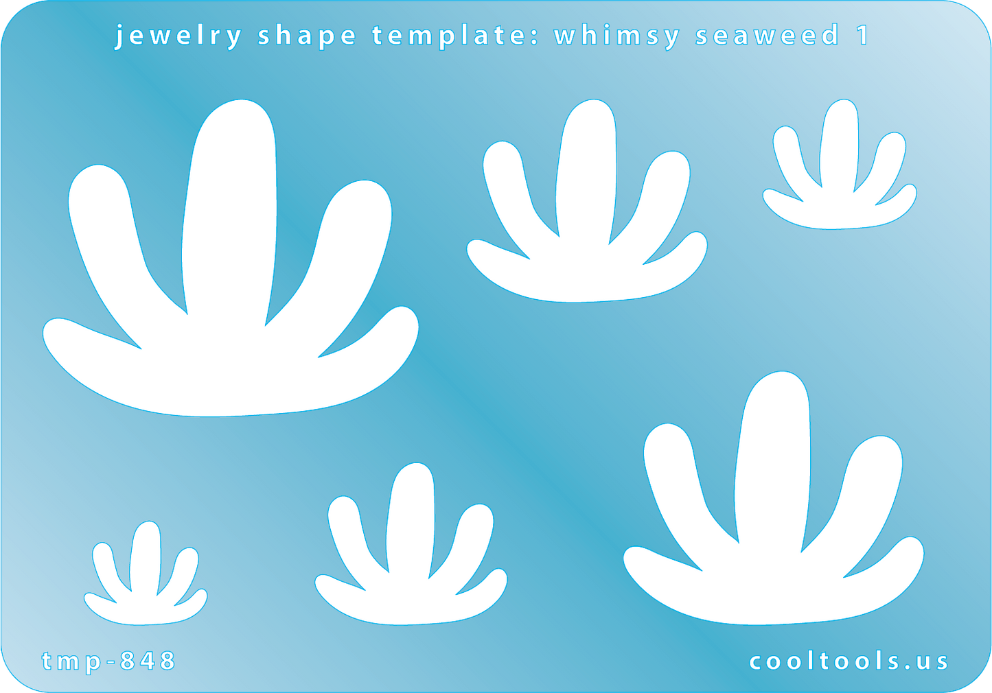 Blue plastic Jewelry Shape Template - Whimsy Seaweed 1 Includes 6 graduated sizes. Sizes are from 16mm to 41.5mm.  Our special surface makes it easy to find these templates on your workbench, but allows clarity for positioning.
