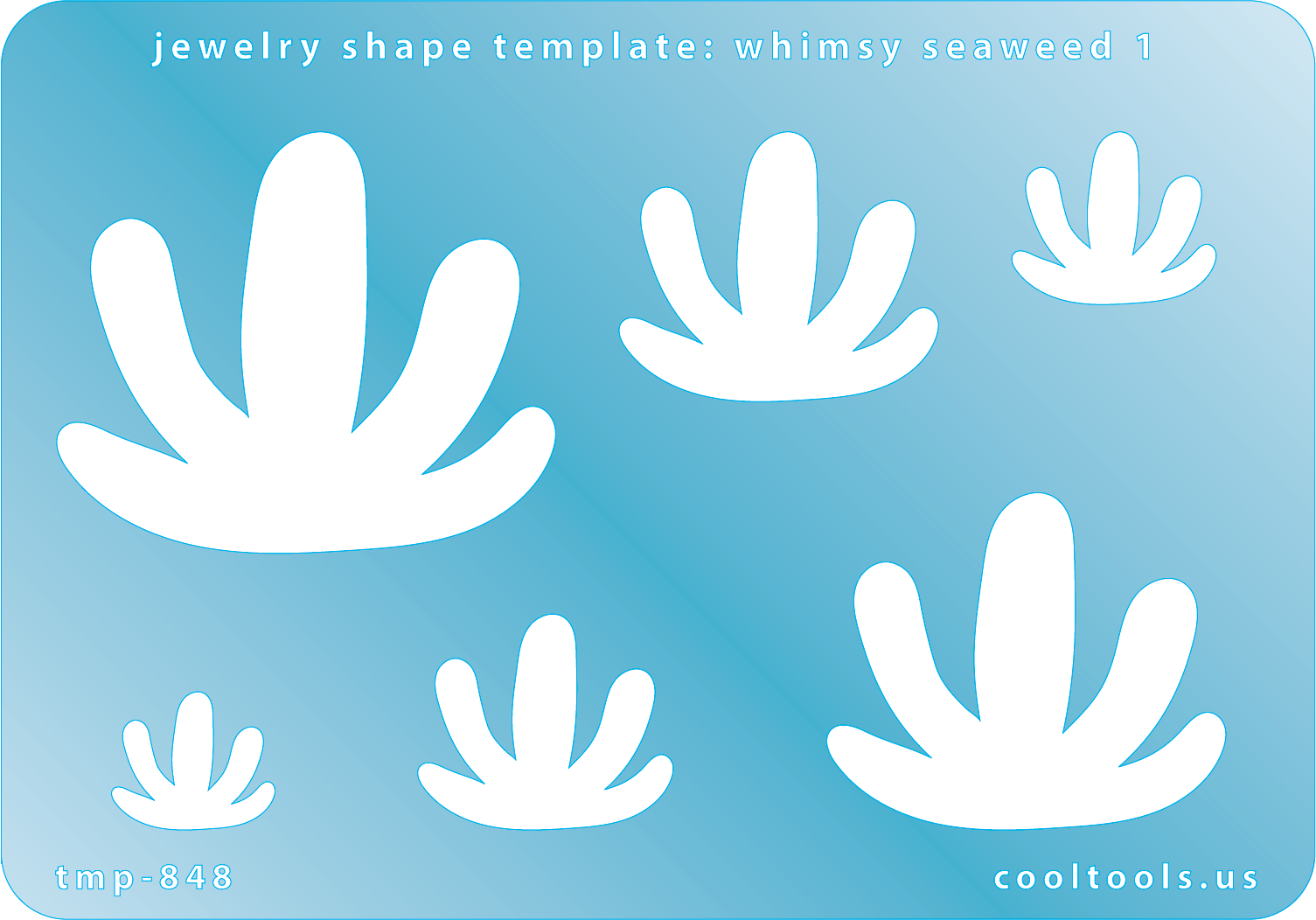 Blue plastic Jewelry Shape Template - Whimsy Seaweed 1 Includes 6 graduated sizes. Sizes are from 16mm to 41.5mm.  Our special surface makes it easy to find these templates on your workbench, but allows clarity for positioning.