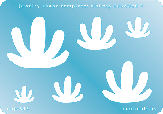 Blue plastic Jewelry Shape Template - Whimsy Seaweed 1 Includes 6 graduated sizes. Sizes are from 16mm to 41.5mm.  Our special surface makes it easy to find these templates on your workbench, but allows clarity for positioning.