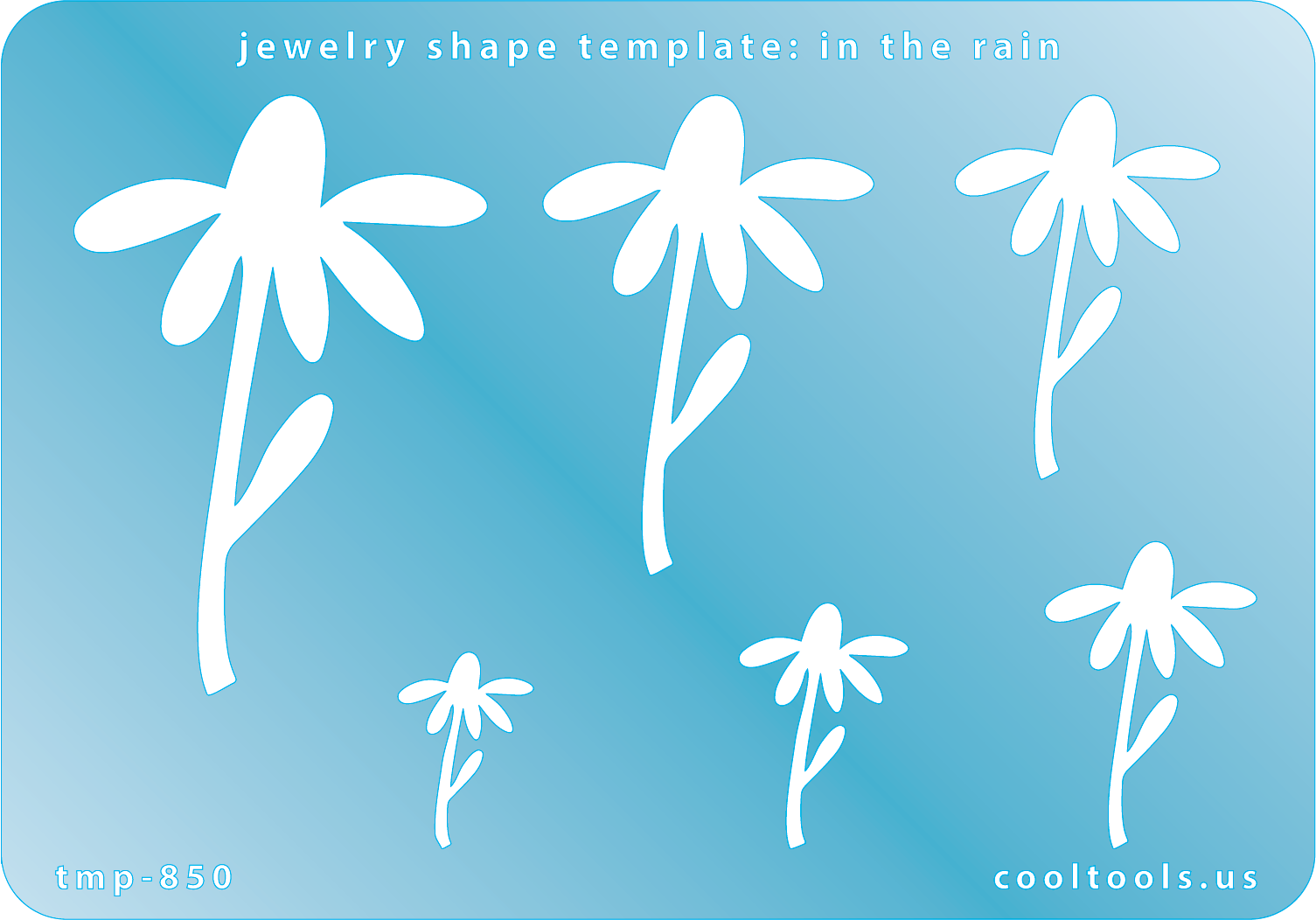 Blue plastic Jewelry Shape Template - In the Rain Includes 6 graduated sizes. Sizes are from 19mm to 58mm.  Our special surface makes it easy to find these templates on your workbench, but allows clarity for positioning.