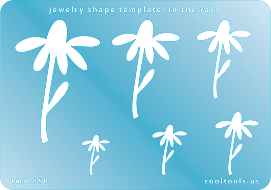 Blue plastic Jewelry Shape Template - In the Rain Includes 6 graduated sizes. Sizes are from 19mm to 58mm.  Our special surface makes it easy to find these templates on your workbench, but allows clarity for positioning.