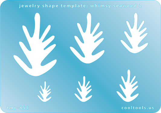 Blue plastic Jewelry Shape Template - Whimsy Seaweed 2 Includes 6 graduated sizes. Sizes are from 16mm to 49mm.  Our special surface makes it easy to find these templates on your workbench, but allows clarity for positioning.