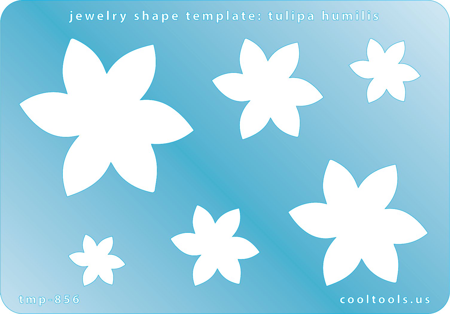 Blue plastic Jewelry Shape Template - Tulipa Humilis Includes 6 graduated sizes. Sizes are from 15mm to 49mm.  Our special surface makes it easy to find these templates on your workbench, but allows clarity for positioning.