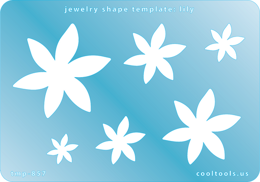 Blue plastic Jewelry Shape Template - Lily Includes 6 graduated sizes. Sizes are from 14mm to 48mm.  Our special surface makes it easy to find these templates on your workbench, but allows clarity for positioning.