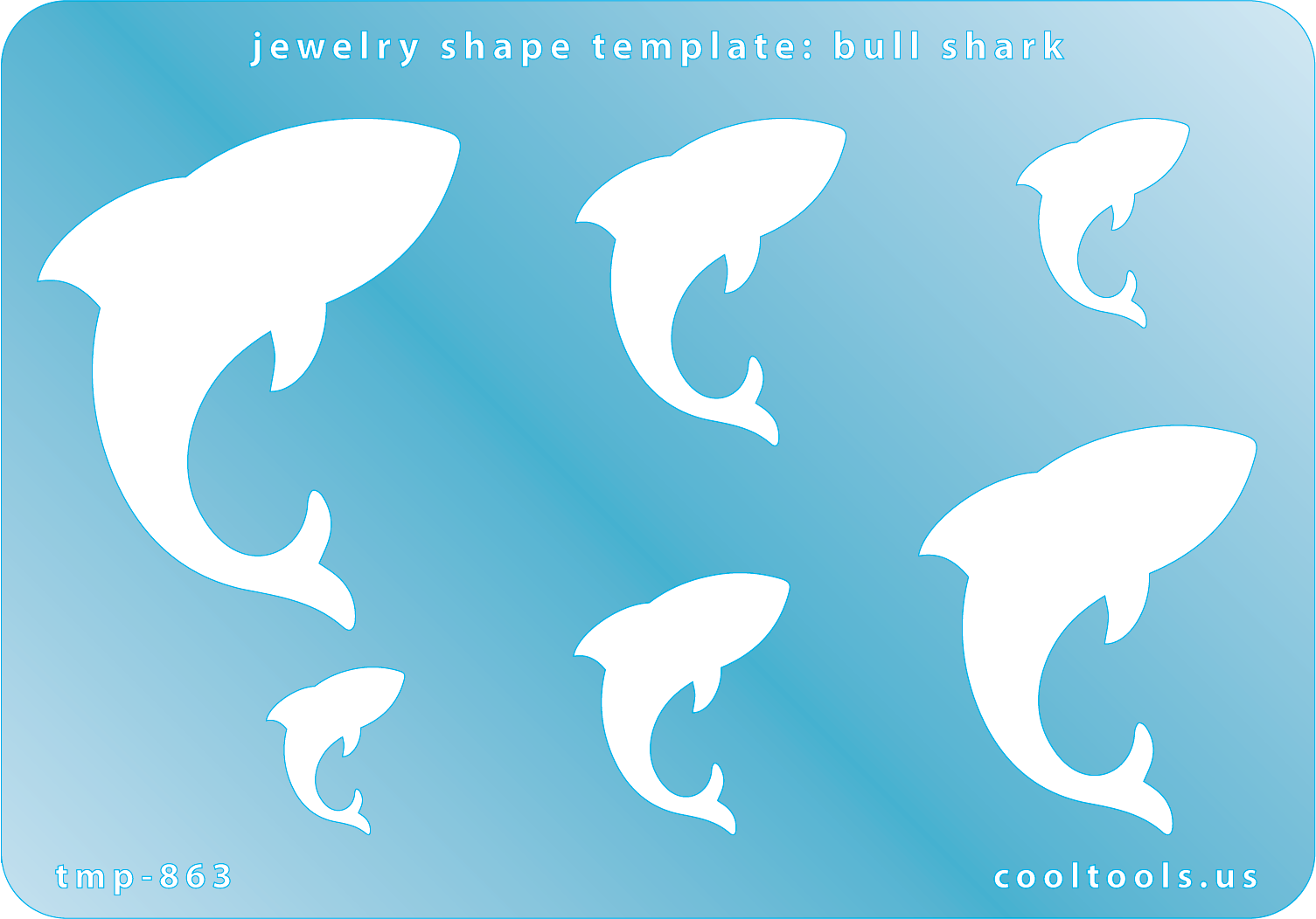 Blue plastic Jewelry Shape Template - Bull Shark Includes 6 graduated sizes. Sizes are from 16mm to 49mm.  Our special surface makes it easy to find these templates on your workbench, but allows clarity for positioning