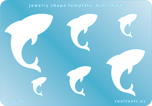 Blue plastic Jewelry Shape Template - Bull Shark Includes 6 graduated sizes. Sizes are from 16mm to 49mm.  Our special surface makes it easy to find these templates on your workbench, but allows clarity for positioning