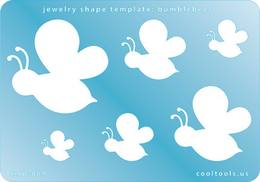Blue plastic Jewelry Shape Template - Bumblebee 1 Includes 6 graduated sizes. Sizes are from 16mm to 46.5mm.  Our special surface makes it easy to find these templates on your workbench, but allows clarity for positioning.