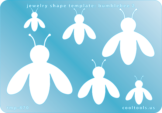 Blue plastic Jewelry Shape Template - Bumblebee 2 Includes 6 graduated sizes. Sizes are from 18.5mm to 53mm.  Our special surface makes it easy to find these templates on your workbench, but allows clarity for positioning.