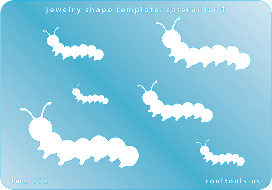 Blue plastic Jewelry Shape Template - Caterpillar 1 Includes 6 graduated sizes. Sizes are from 19.5mm to 59.5mm.  Our special surface makes it easy to find these templates on your workbench, but allows clarity for positioning.