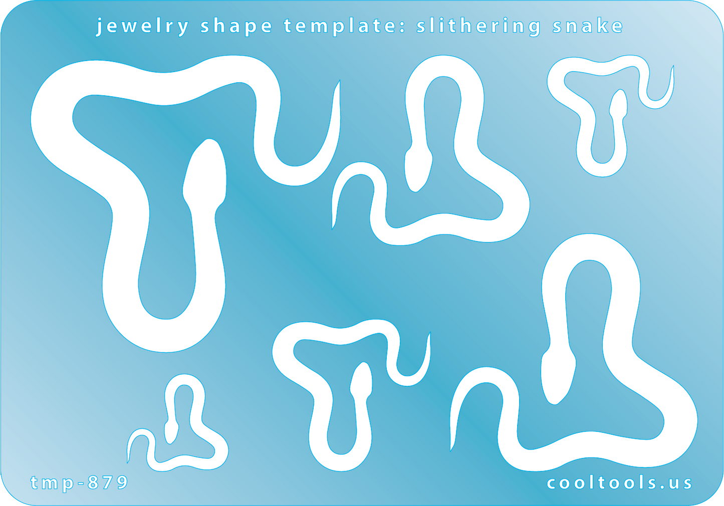 Blue plastic Jewelry Shape Template - Slithering Snake Includes 6 graduated sizes. Sizes are from 18.5mm to 58mm.  Our special surface makes it easy to find these templates on your workbench, but allows clarity for positioning.