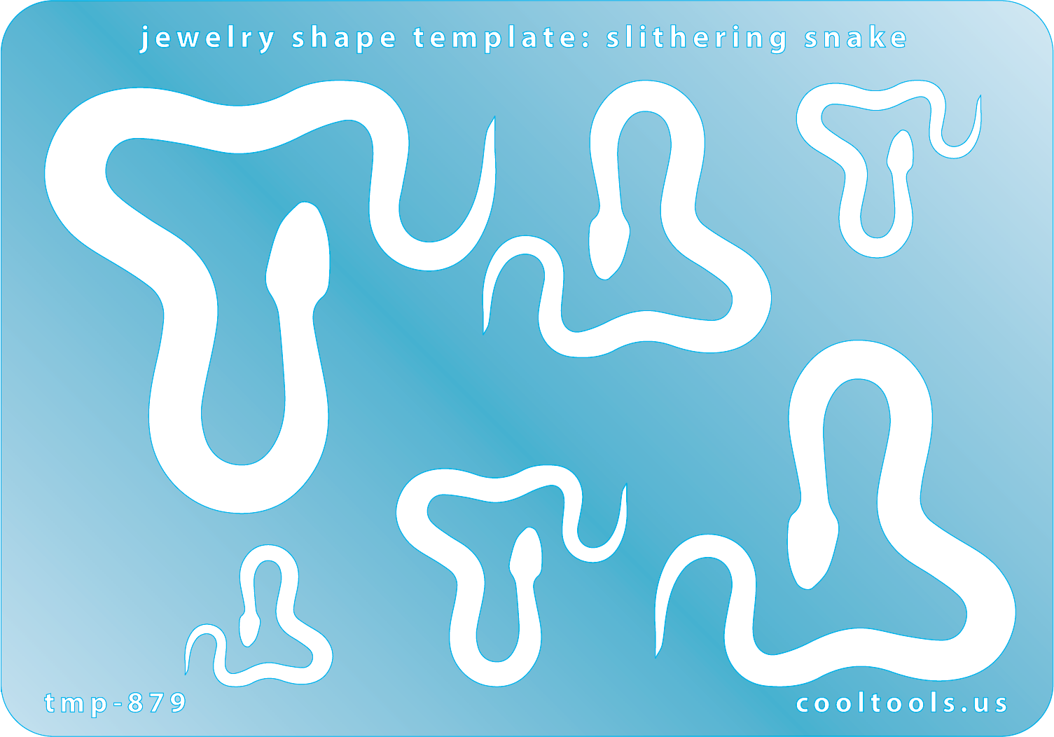Blue plastic Jewelry Shape Template - Slithering Snake Includes 6 graduated sizes. Sizes are from 18.5mm to 58mm.  Our special surface makes it easy to find these templates on your workbench, but allows clarity for positioning.