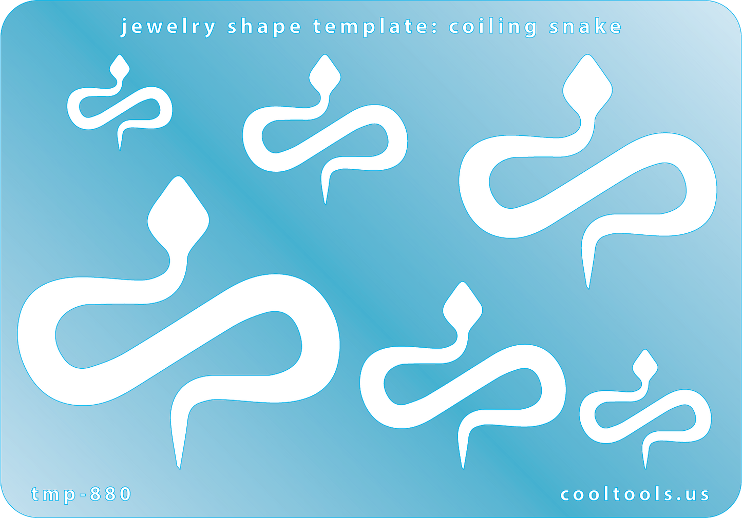 Blue plastic Jewelry Shape Template - Coiling Snake Includes 6 graduated sizes. Sizes are from 15.5mm to 49.5mm.