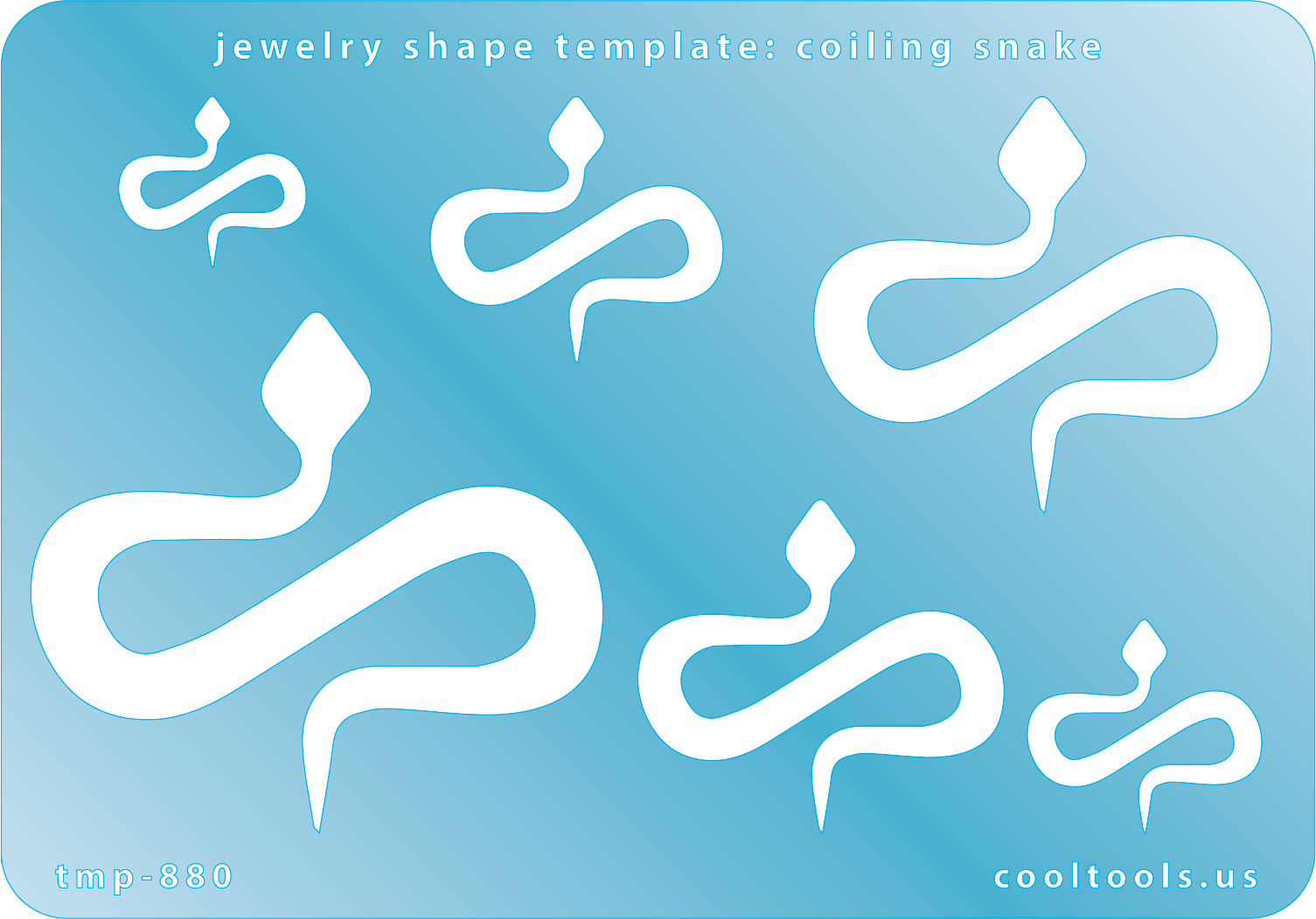 Blue plastic Jewelry Shape Template - Coiling Snake Includes 6 graduated sizes. Sizes are from 15.5mm to 49.5mm.