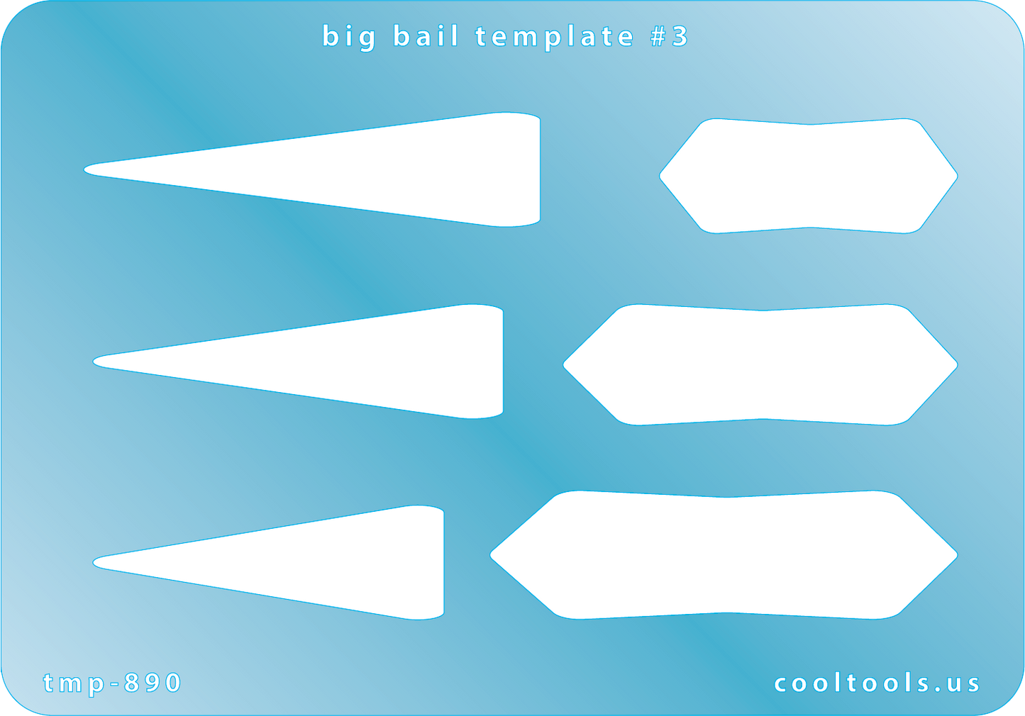 blue plastic Big Bail Template #3


Includes 2 different shapes with 3 graduated sizes of each shape. Sizes are from 37mm to 57.5mm.