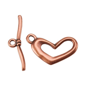 Copper Plate Toggle Clasp - Funky Heart - 1 Set