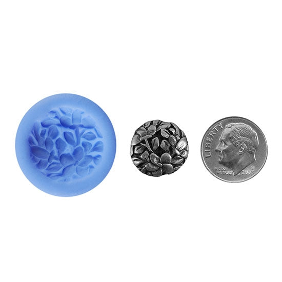 Ready Mold - Carved Roses  Blue Ready Mold, Silver Sample with Dime