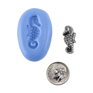 Ready Mold - Horse-Sea  Blue Ready Mold, Silver Sample with Dime