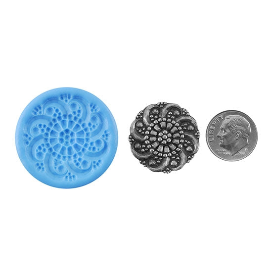 Ready Mold - Spiral Bubbles  Blue Ready Mold, Silver Sample with Dime