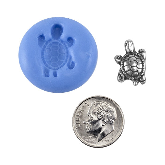 Ready Mold - Sea Turtle  Blue Ready Mold, Silver Sample with Dime