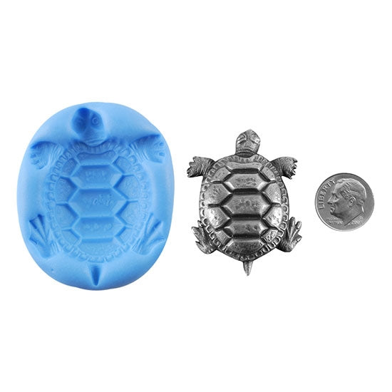 Ready Mold - Painted Turtle  Blue Ready Mold, Silver Sample with Dime