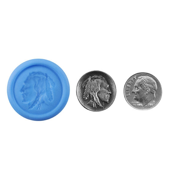 Ready Mold - Wooden Nickel  Blue Ready Mold, Silver Sample with Dime