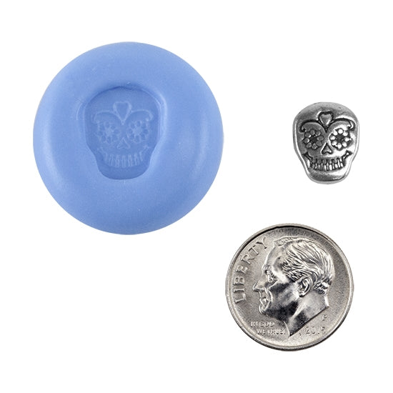 Ready Mold - Sugar Skull  Blue Ready Mold, Silver Sample with Dime