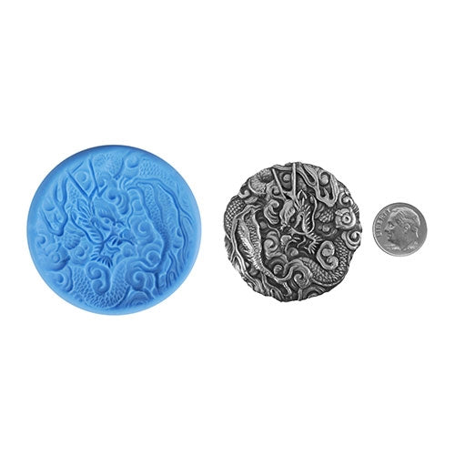 Ready Mold - Oriental Dragon  Blue Ready Mold, Silver Sample with Dime