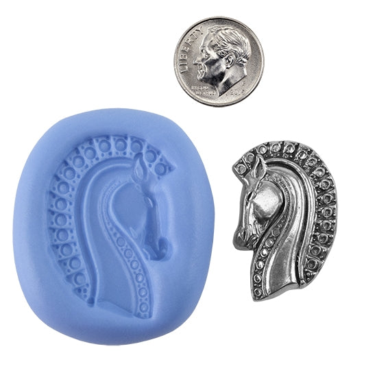 Ready Mold - Wooden Horse  Blue Ready Mold, Silver Sample with Dime