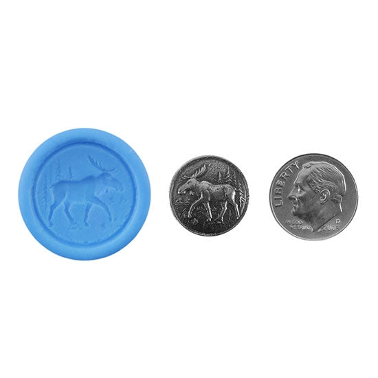 Ready Mold - Moose  Blue Ready Mold, Silver Sample with Dime