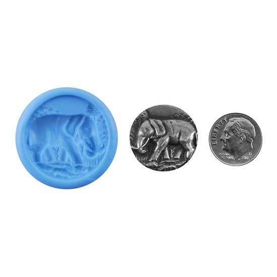 Ready Mold - African Elephant Blue Mold, Silver Sample with Dime