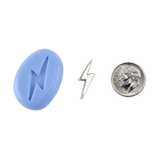 Ready Mold - Lightning Bolt  Blue Ready Mold, Silver Sample with Dime