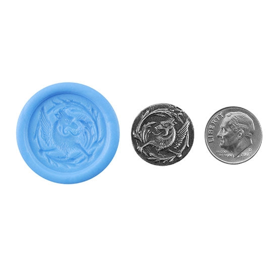 Ready Mold - Winged Dragon  Blue Ready Mold, Silver Sample with Dime