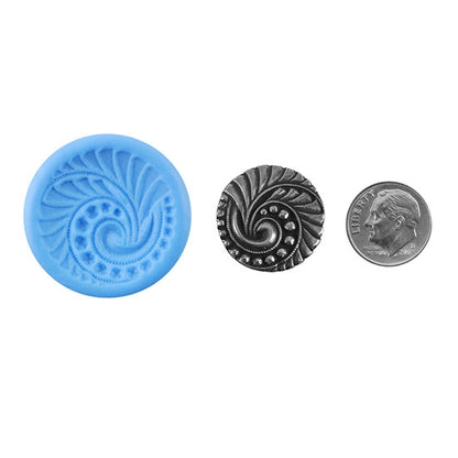 Ready Mold - Ferns Fanning  Blue Ready Mold, Silver Sample with Dime