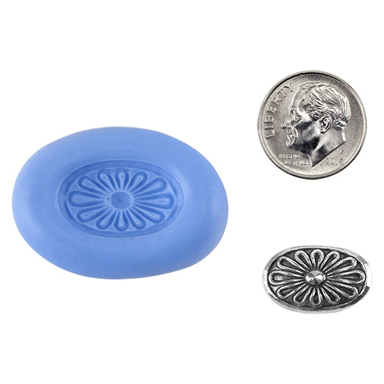 Ready Mold - Oval Drop  Blue Ready Mold, Silver Sample with Dime