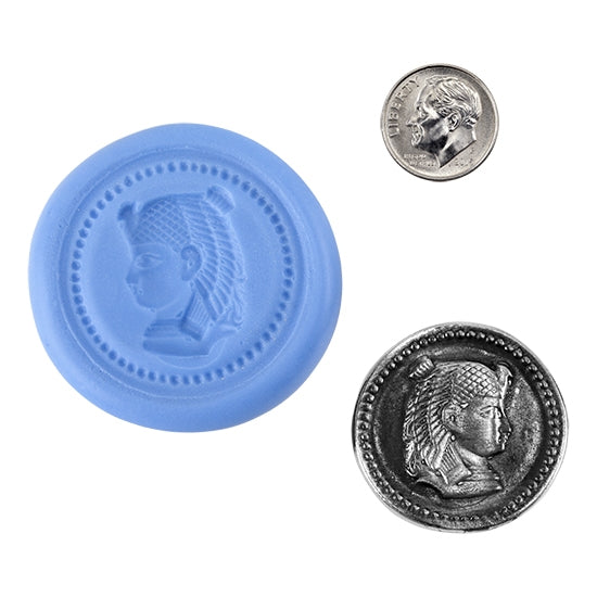 Ready Mold - Egyptian Queen  Blue Ready Mold, Silver Sample with Dime