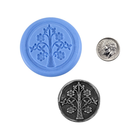 Ready Mold - Tree of Life - Large  Blue Ready Mold, Silver Sample with Dime