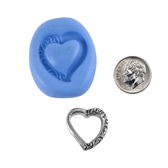 Ready Mold - Charmed Heart  Blue Ready Mold, Silver Sample with Dime