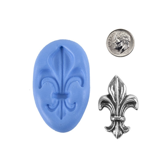 Ready Mold - Fleur de Lis  Blue Ready Mold, Silver Sample with Dime