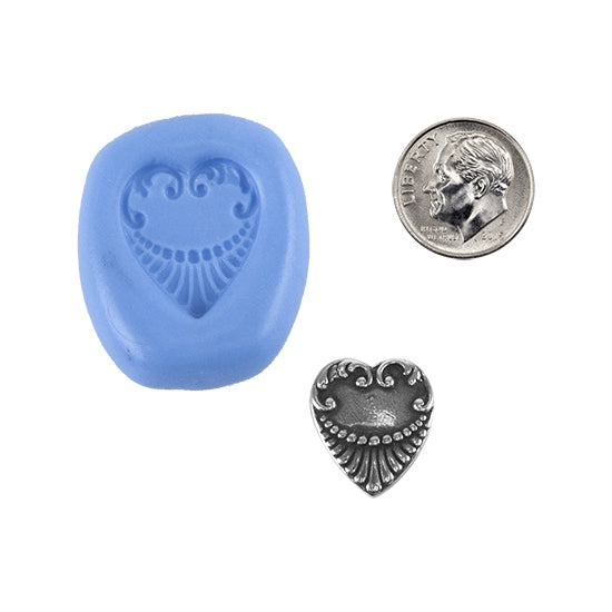 Ready Mold - Chained Heart  Blue Ready Mold, Silver Sample with Dime