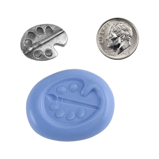 Ready Mold - Painter's Palette  Blue Ready Mold, Silver Sample with Dime