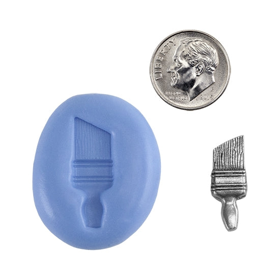 Ready Mold - Painter's Brush  Blue Ready Mold, Silver Sample with Dime