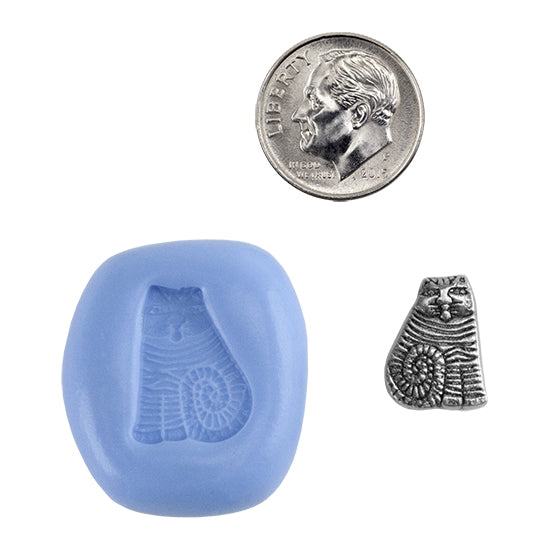 Ready Mold - Abstract Cat Blue Mold, Silver Sample with Dime