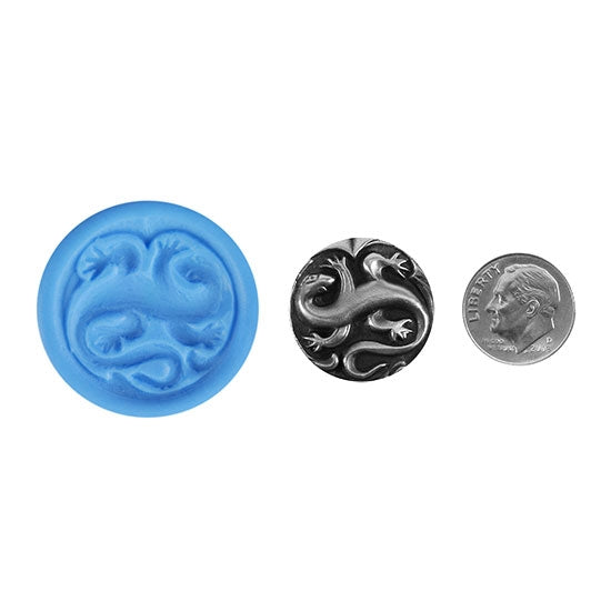 Ready Mold - Chubby Lizard  Blue Ready Mold, Silver Sample with Dime