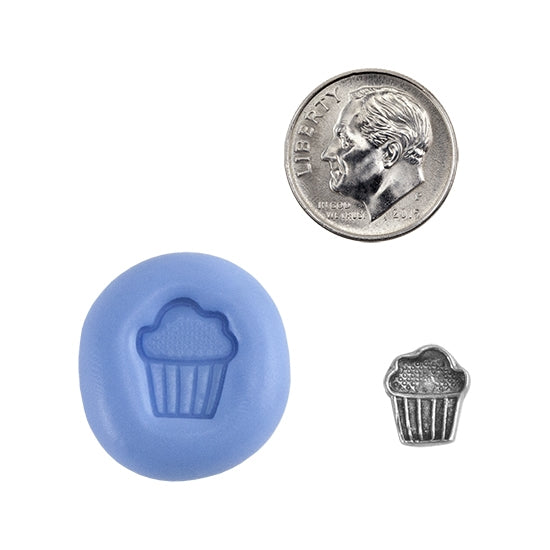 Ready Mold - Muffin  Blue Ready Mold, Silver Sample with Dime