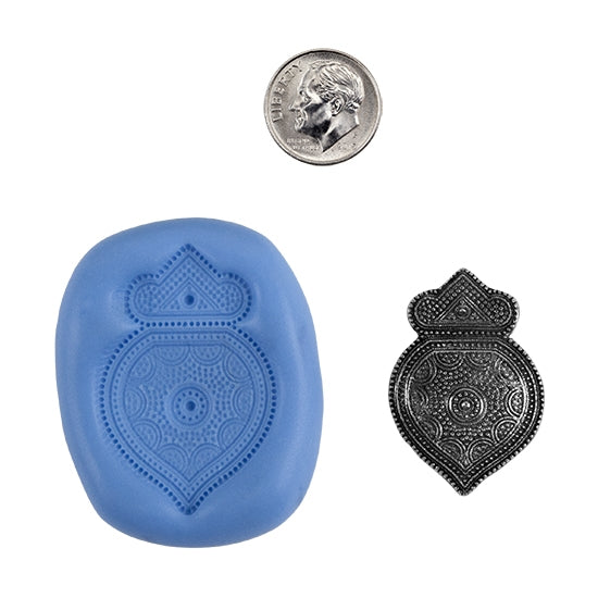 Ready Mold - Tibetan Locket  Blue Ready Mold, Silver Sample with Dime