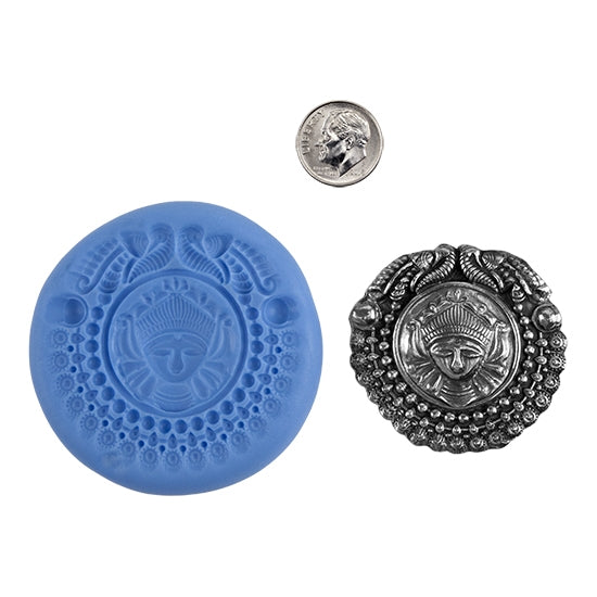 Ready Mold - Tibetan Sculpture  Blue Ready Mold, Silver Sample with Dime