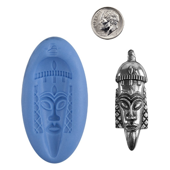 Ready Mold - Tiki Face  Blue Ready Mold, Silver Sample with Dime